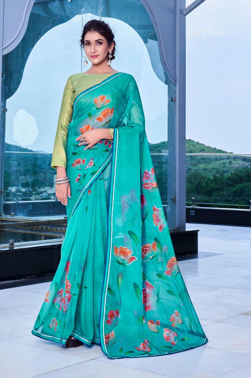 Rajyog Aarohi Organza Party Wear Designer Printed Silk Saree Collection